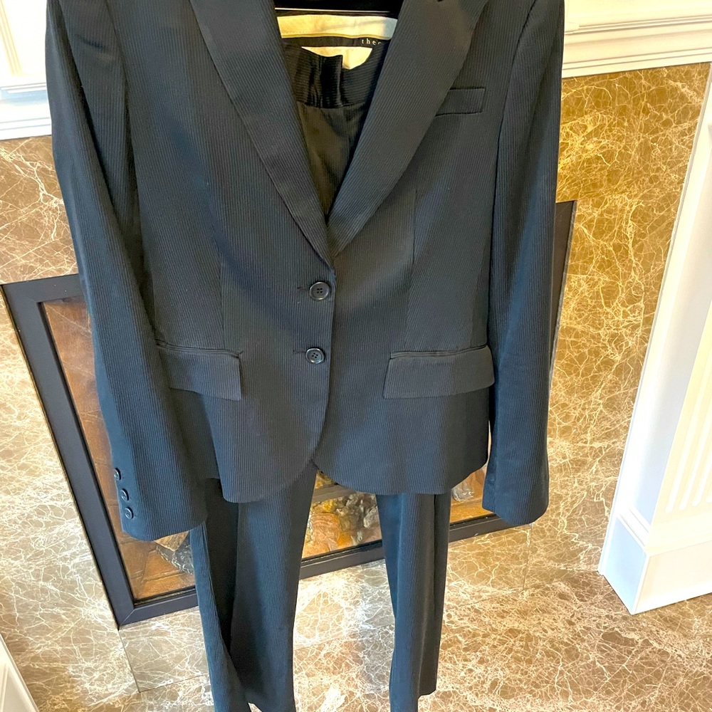 Theory -Tuxedo Jacket w/ matching pants pinstripe Black and gray suit
